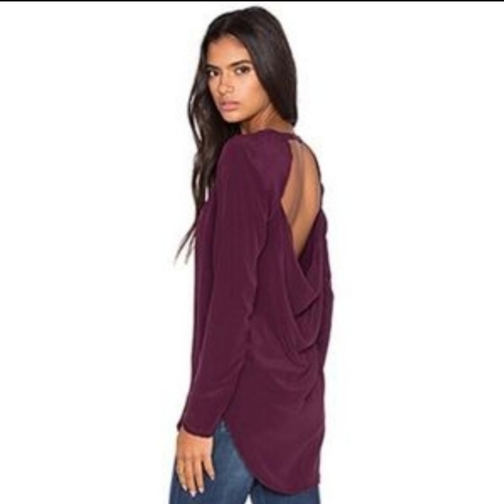 Chaser Cabernet 100% Silk Open Back Blouse M Draped Sheer 90s Going Out Top
